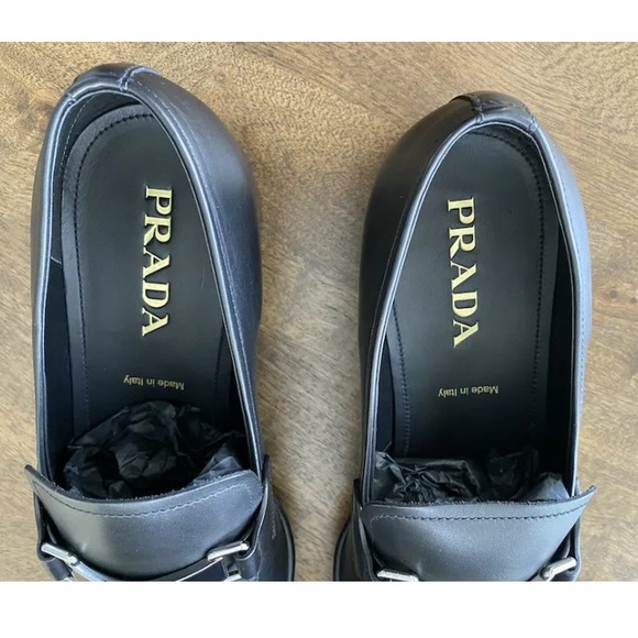 PRADA BLACK LEATHER LOAFER SHOES 4D2823 NEW IN BOX - Picture 5 of 9